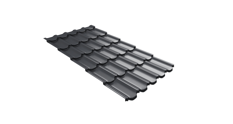 Металлочерепица  квинта плюс Grand Line c 3D резом 0,45 Drap TR RAL 7024 мокрый асфальт